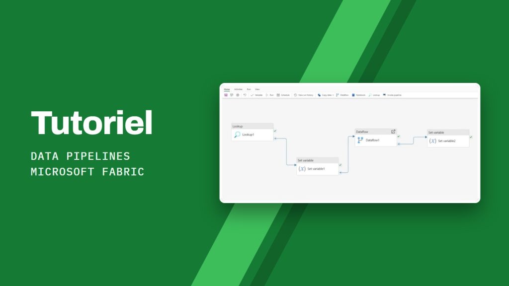 Tutoriel Data Pipelines Microsoft Fabric : Pipeline de données dans l'éditeur Data Factory de Microsoft Fabric avec activités Lookup, Set variable, Dataflow et Copy