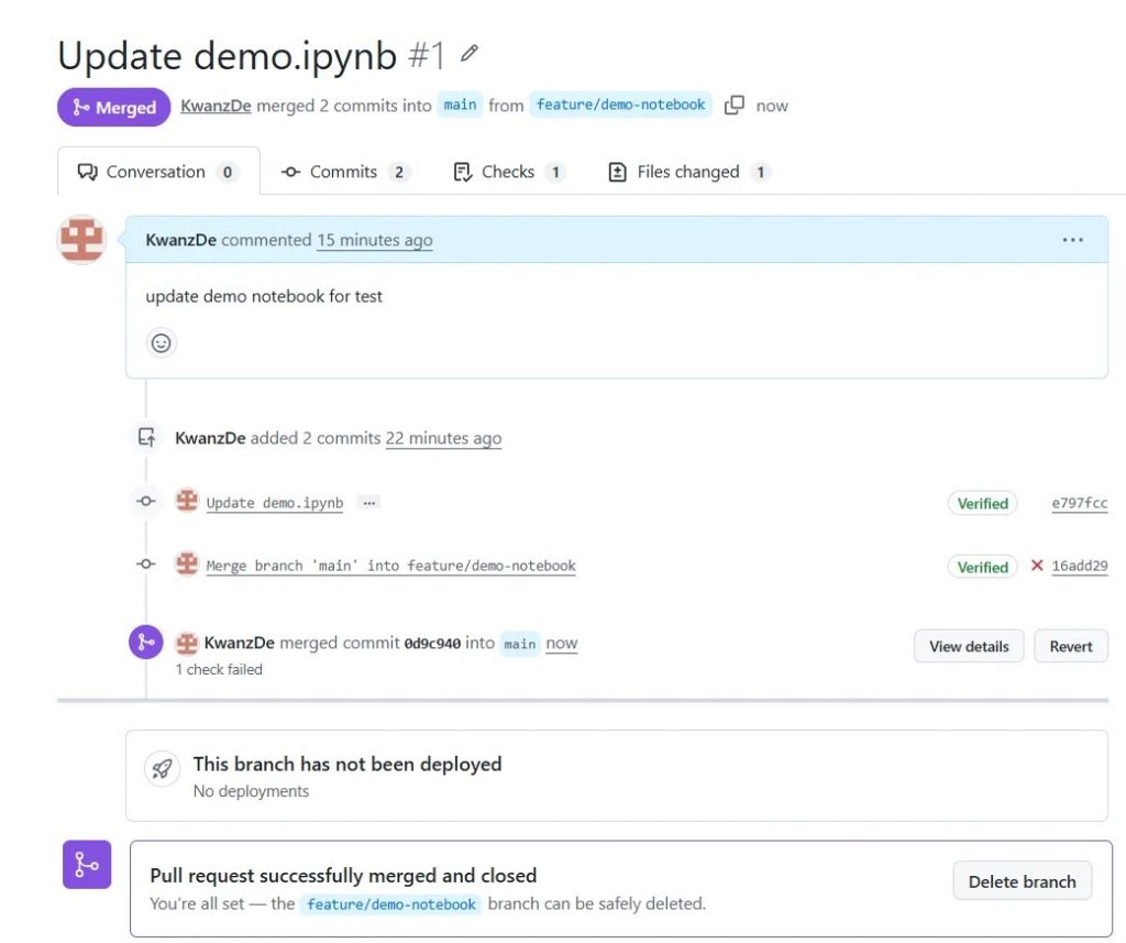 Merge d'une Pull Request validée.
