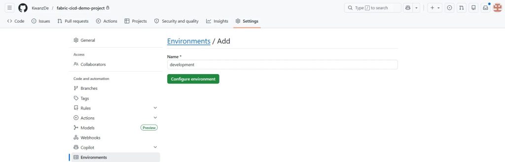 Création d'un environnement GitHub.
