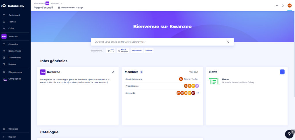 Page d'accueil de DataGalaxy