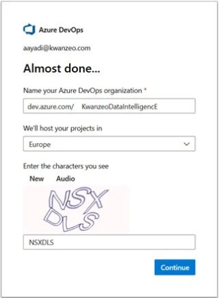 Création d'une nouvelle organisation dans Azure DevOps