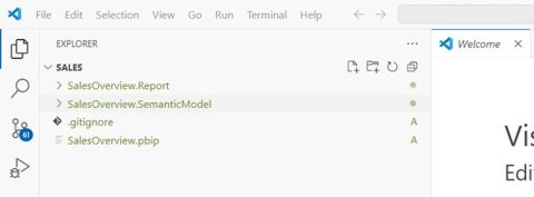 Visual Studio Code affichant le référentiel cloné avec un projet Power BI PBIP enregistré
