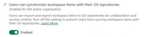 Paramètres d'administration Fabric pour autoriser la synchronisation des espaces de travail avec Git