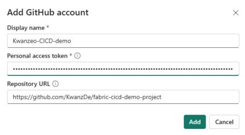 Connexion du compte GitHub depuis Microsoft Fabric.