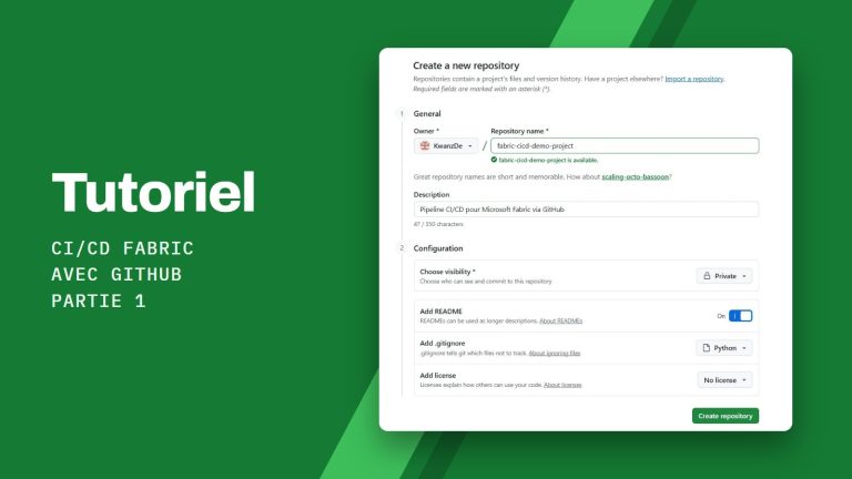 Tutoriel CI/CD Fabric avec GitHub Partie 1 : Formulaire de création d'un dépôt GitHub avec nom, description et options