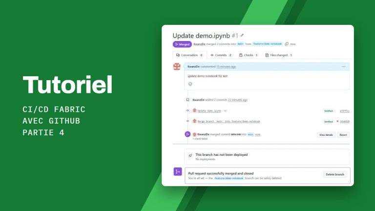 Tutoriel CI/CD Fabric avec GitHub, partie 4 : capture d'une Pull Request fusionnée vers la branche main dans GitHub