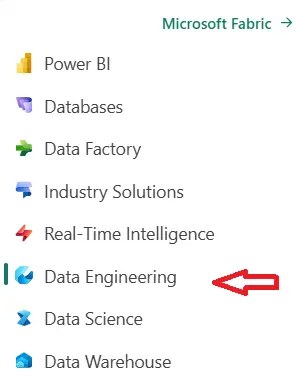 Première étape de création d'un Notebook dans Microsoft Fabric : sélection de l'option Data Engineering